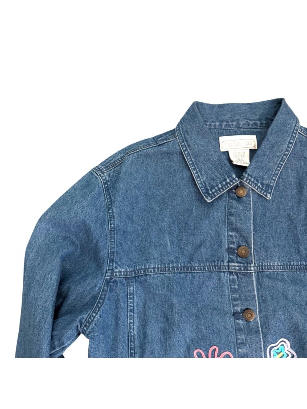 Mandal Bay Floral Denim Jacket L Womens VTG Embroidery Button Front Blue Cotton - Picture 2 of 8